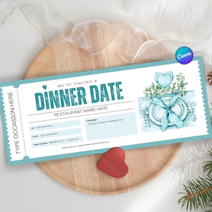 Customizable Dinner Date Gift Voucher Template (Canva Editable, Digital Download)