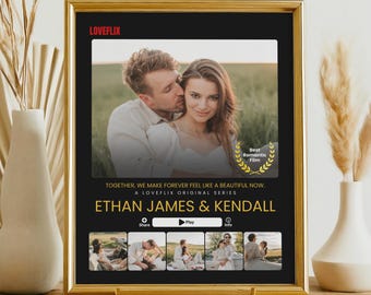 Editable Netflix Movie Poster, Custom Film Photo Collage, Loveflix Heartflix Template