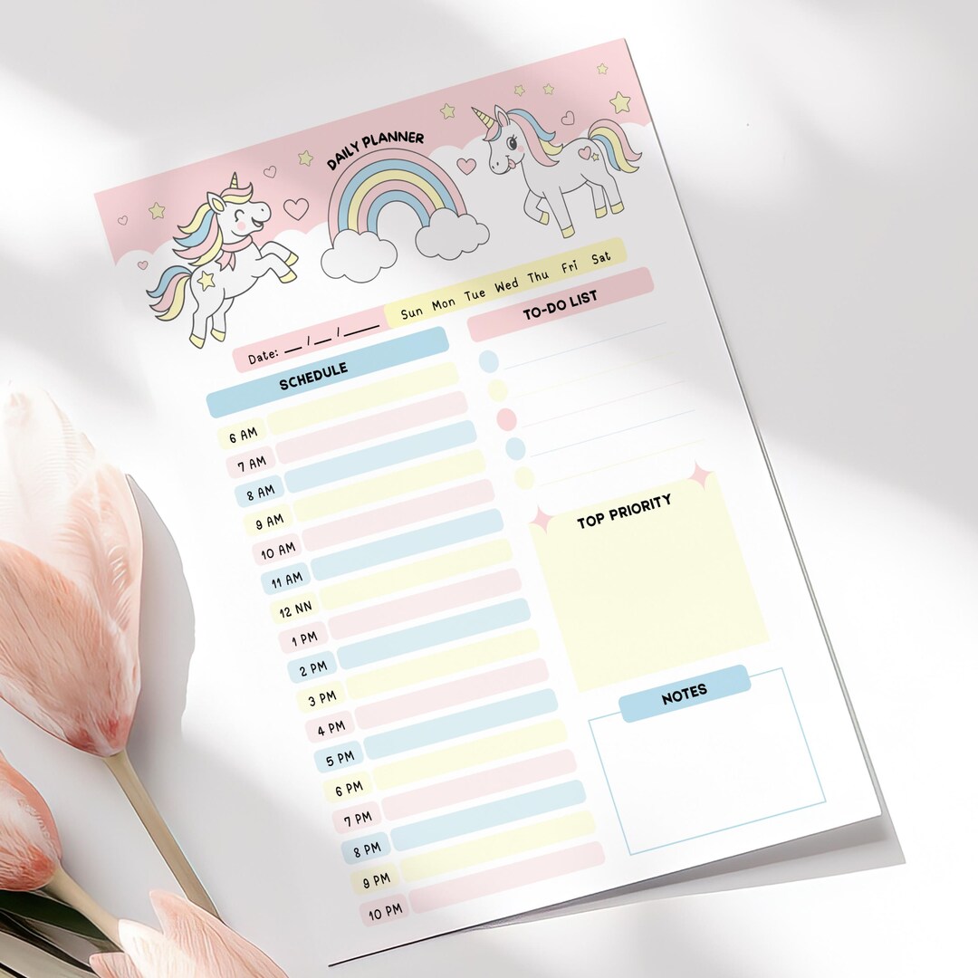 Printable Magical Unicorn Daily Planner for Kids, Homeschool Schedule ...