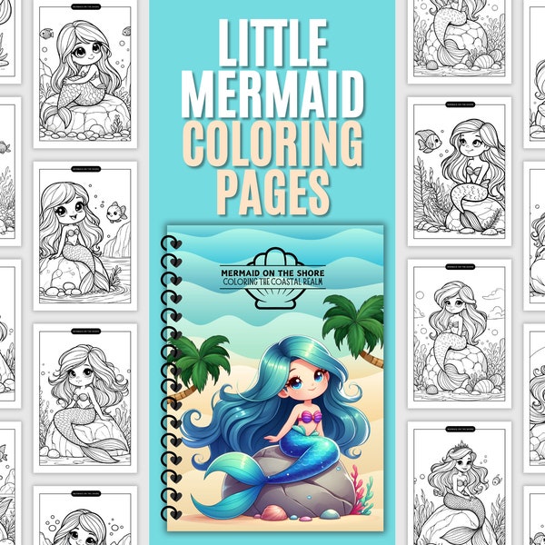 Little Mermaid Coloring Pages, Little Mermaid Coloring Book, Mermaid Birthday Theme, Kids Coloring Book, Adults Coloring Pages