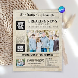 Customizable Father&#39;s Day Newspaper Canva Editable Template, Fathers Day Newspaper Template, Newspaper Father&#39;s Day Canva Template