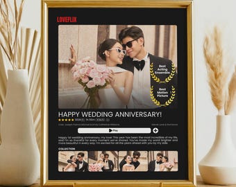 Editable Couple Movie Poster Template, Customizable Film Photo Collage, Custom Valentine Flix Poster