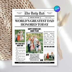 Customizable Father's Day Newspaper Canva Editable Template, Fathers Day Newspaper, Newspaper Father's Day Canva Template, Gifts for Him
