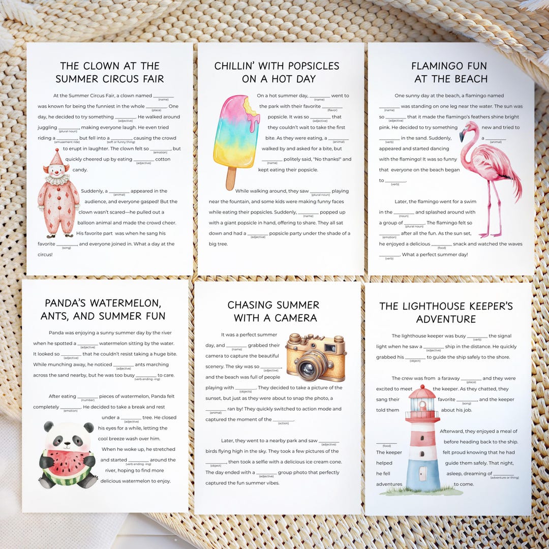 6 Summer Mad Libs, Printable Summer Game for Kids & Adults, Classroom ...