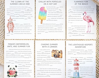 6 Summer Mad Libs, Printable Summer Game for Kids & Adults, Classroom Summer Activity