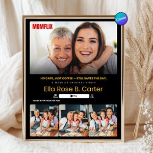 Plantillas personalizables de pósteres de películas de Mom Flix, regalo para el Día de la Madre, póster personalizado de películas de Mom Flix, plantillas editables de pósteres de películas de Mom Flix