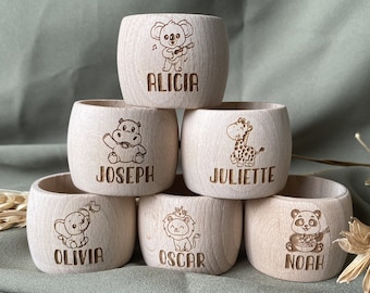 Large wooden napkin ring personalized with a first name and savannah pattern