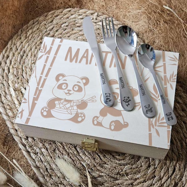 Personalized panda children's cutlery box