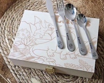 Dino personalized children's cutlery box