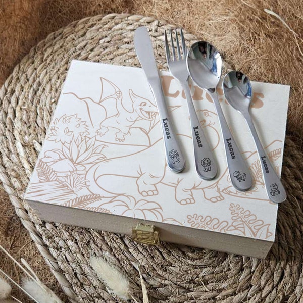 Dino personalized children's cutlery box