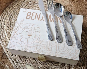 Savane engraved children's cutlery box