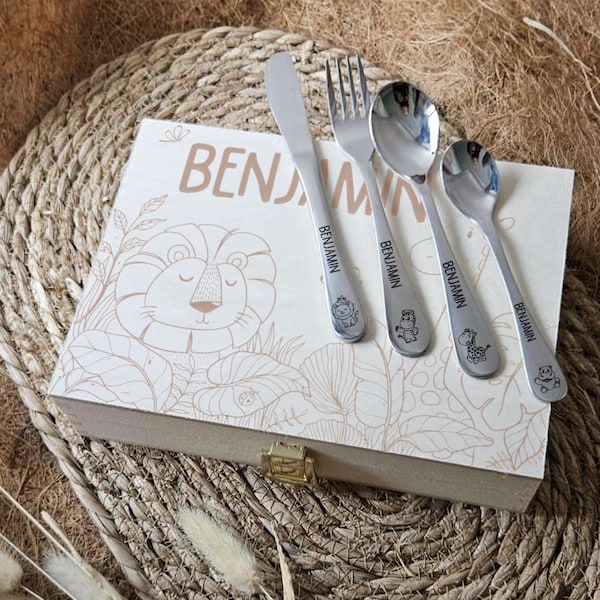 Savane engraved children's cutlery box