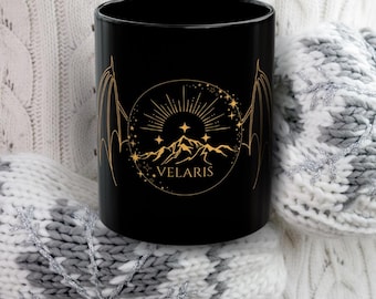 Velaris - ACOTAR inspired black coffee mug 11oz - with Rhysand wings