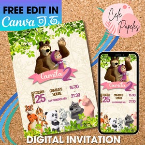 Invito digitale CANVA modificabile Masha e Orso