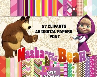 Masha and the bear PNG, cliparts, masha and the bear png, digital paper