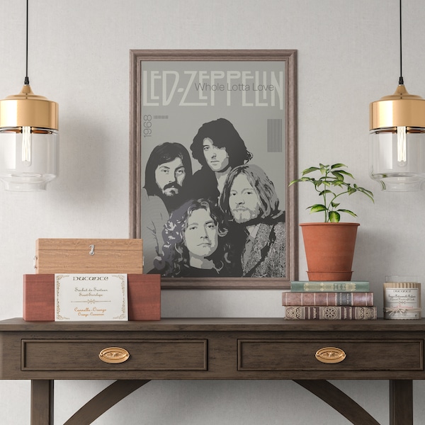 Led Zeppelin poster, wall art, Valentine's day gift, digital print, rock poster, zeppelin illustration, unique gift