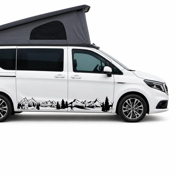 Wohnmobil Aufkleber I Wohnwagen Aufkleber I Gebirge Wandern Hirsch I Geschenke für Camper I Oracal Markenfolie
