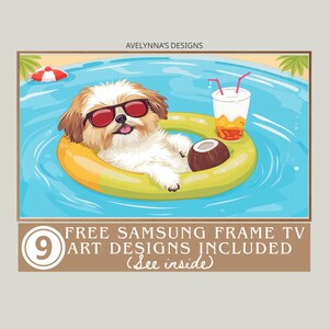 Samsung art dog frames, Samsung frame tv dog art, tv art dogs, Shih Tzu Poolside Relaxation, Father's Day Gift, Summer TV Art, Free TV