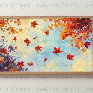 Autumn Leaves Falling Floating Fall Art, Vibrant Fall Foliage Scene, Seasonal Art for TV Display, Cozy Home Decor for Autumn