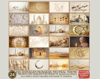 Decoración de pared de Ramadán para televisor Samsung, decoración islámica para el hogar, diseño neutro, arte de Eid Mubarak, decoración de Ramadán para TV.