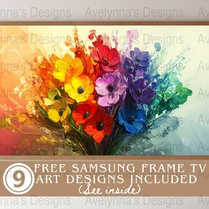Zomerlijst tv kunst, lijst tv kunst zomerdecoratie, tv kunst zomer, impressionistisch bloemboeket, Samsung lijst tv kunst zomerontwerpen
