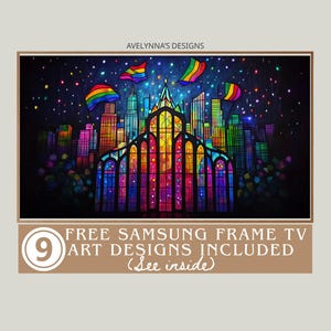 queer love painting | lgbtq frame tv art, queer love frame tv, Stained Glass Cityscape, Lesbian Art, Pride Month Art, Free TV Designs
