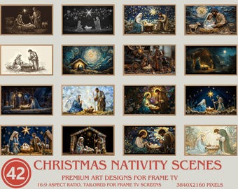 Puede incluir: Una colección de 42 diseños de arte digital que representan la escena de la Natividad. Los diseños están en varios estilos, incluyendo tradicional, moderno y abstracto. Los diseños son perfectos para usar como decoraciones navideñas o como regalos.