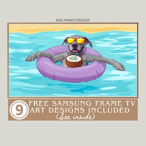 Samsung art dog frames, Samsung frame tv dog art, tv art dogs, Pitbull Float, Summer Vibes, Free tv designs, Cartoon art