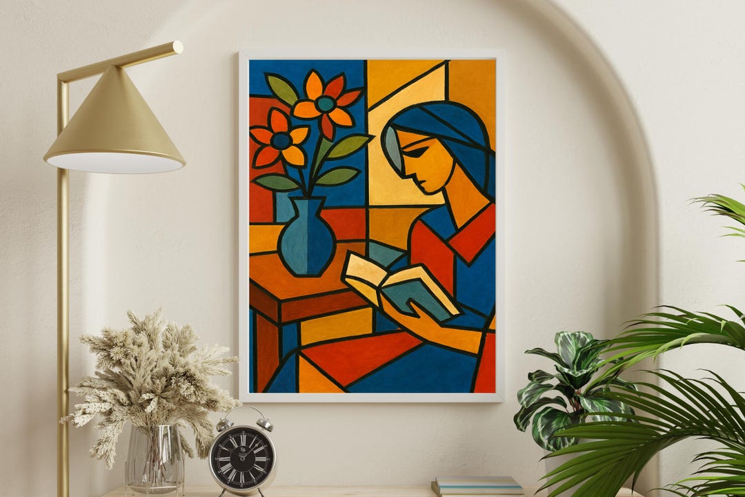 Cubist Woman Reading a Book | Bold Abstract Wall Art - Etsy