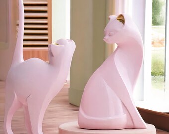 Roze kattensculpturen | Tafeldecoratie | woondecoratie | Moderne kunst | Woonkamer | Cadeau | Moderne pop-art beeldjes