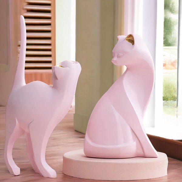 Sculptures de chat rose | Décoration de table | Décoration d'intérieur | Art moderne | Salon | Cadeau | Figurines pop art modernes