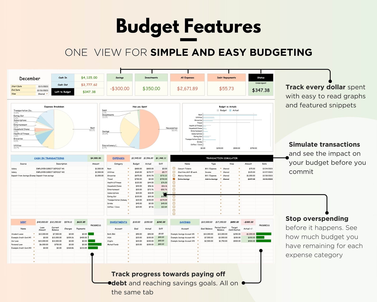 Monthly Budget Spreadsheet Planner Template for Google Sheets - Etsy