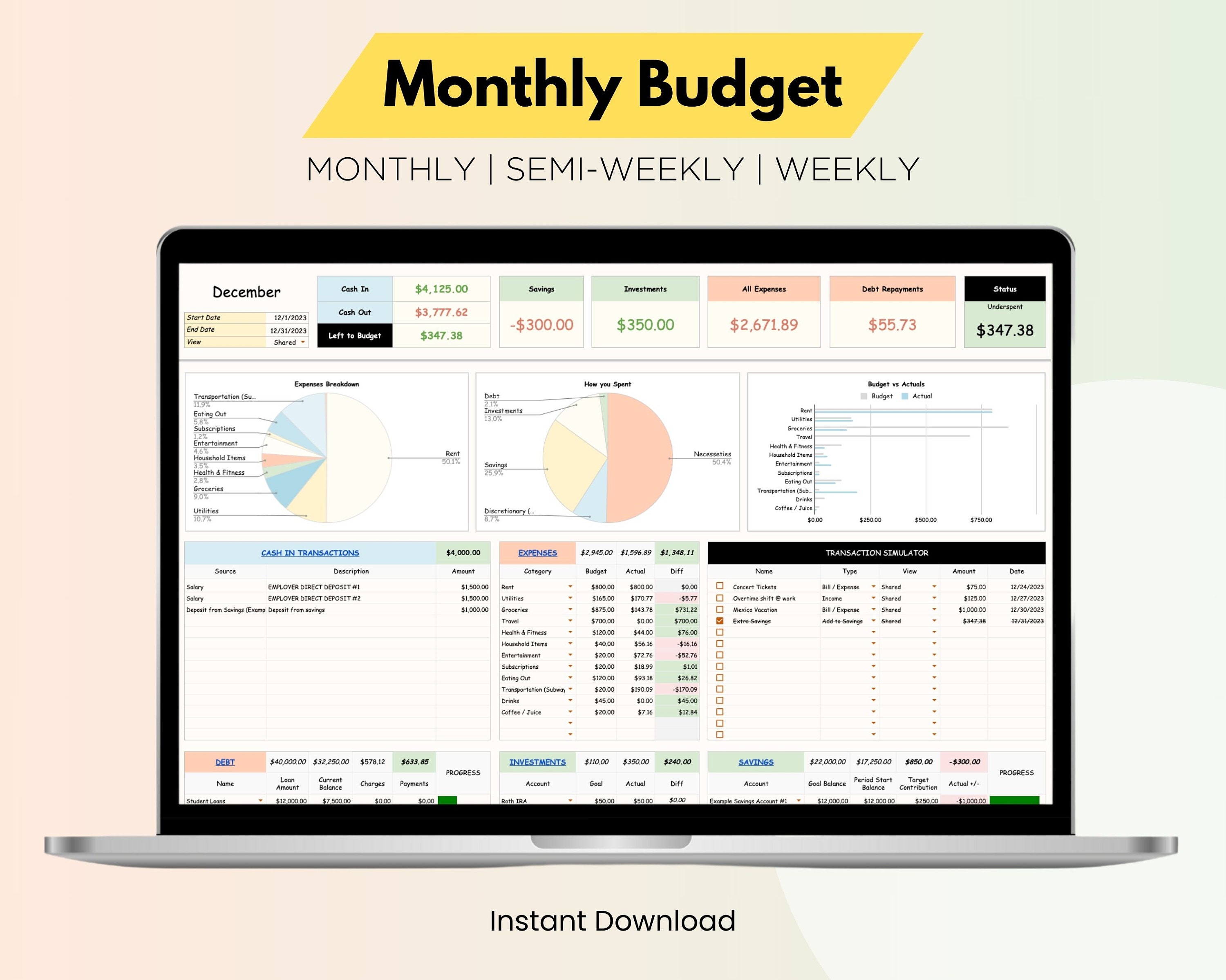 Monthly Budget Spreadsheet Planner Template for Google Sheets - Etsy