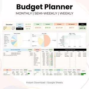 Monthly/BiWeekly/Weekly/Paycheck Budget Spreadsheet Planner for Google Sheets