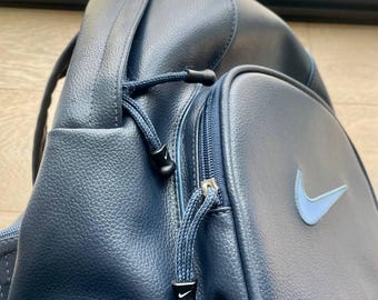 Nike Vintage 1990's/2000's Faux Leather Blue Mini Backpack F1 JPM