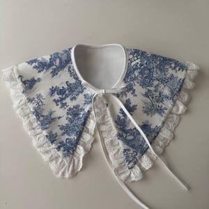 Cuello de tela Toile de Jouy con encaje: cuello romántico desmontable, estilo vintage francés, estilo cottagecore, accesorio de cuello desmontable.