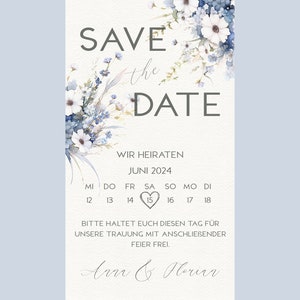 Digital Save The Date Card Invitation Blue wildflowers Wedding invitation Wedding Invitation E-Card electronic invitation image 2