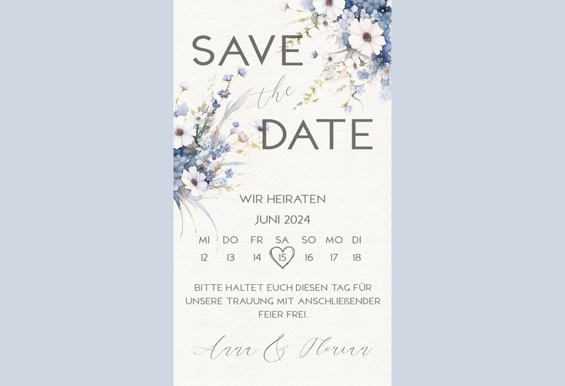 Digital Save The Date Card Invitation Blue wildflowers Wedding invitation Wedding Invitation E-Card electronic invitation image 2
