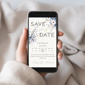 Digital Save The Date Card Invitation Blue wildflowers Wedding invitation Wedding Invitation E-Card electronic invitation image 3