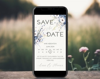 Digitale Save The Date Karte | Einladung | Blaue Wildblumen | Hochzeitseinladung | Wedding Invitation | E-Card | elektronische Einladung