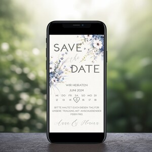 Digital Save The Date Card Invitation Blue wildflowers Wedding invitation Wedding Invitation E-Card electronic invitation image 4