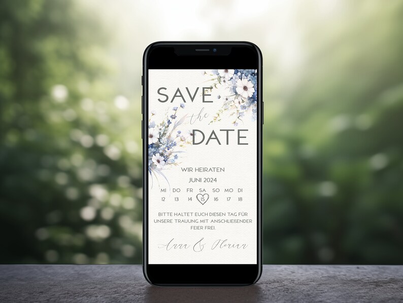 Digital Save The Date Card Invitation Blue wildflowers Wedding invitation Wedding Invitation E-Card electronic invitation image 4