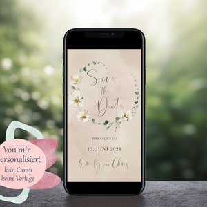 Digitale Save The Date-kaart | Uitnodiging | Bloemen & Eucalyptus | Bruiloft uitnodiging | 020 UUR