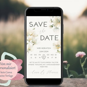Digitale Save The Date-kaart | Witte bloemen | elegante huwelijksuitnodiging | 019 UUR