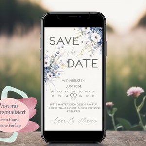 Digital Save The Date Card Invitation Blue wildflowers Wedding invitation Wedding Invitation E-Card electronic invitation image 1