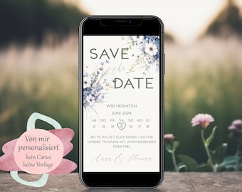 Digitale Save The Date Karte | Einladung | Blaue Wildblumen | Hochzeitseinladung | Wedding Invitation | E-Card | elektronische Einladung