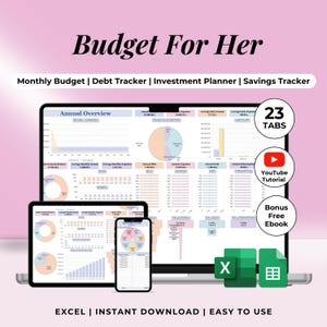 Planner Budget Donna Ragazza Sposa Excel Google Sheets – Modello femminile finanze personali risparmio spese semplici