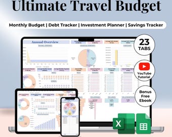 Travel budget spreadsheet vacation Excel Google Sheets tracker road trip template tour stay trip tourist digital nomad globetrotter planner
