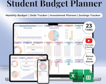 Student budget college university young finance money Excel Google Sheets template expenses simple easy monthly cheap dorm tracker room boy