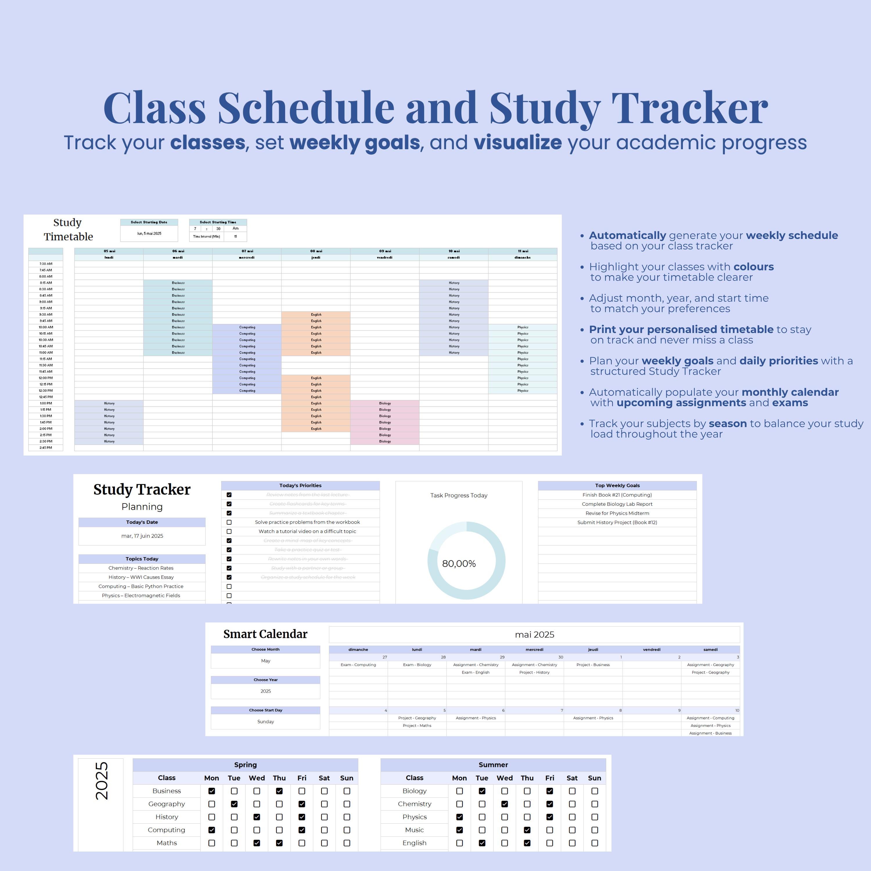 Ultimate Student Planner Spreadsheet Excel Google Sheets Assignment ...